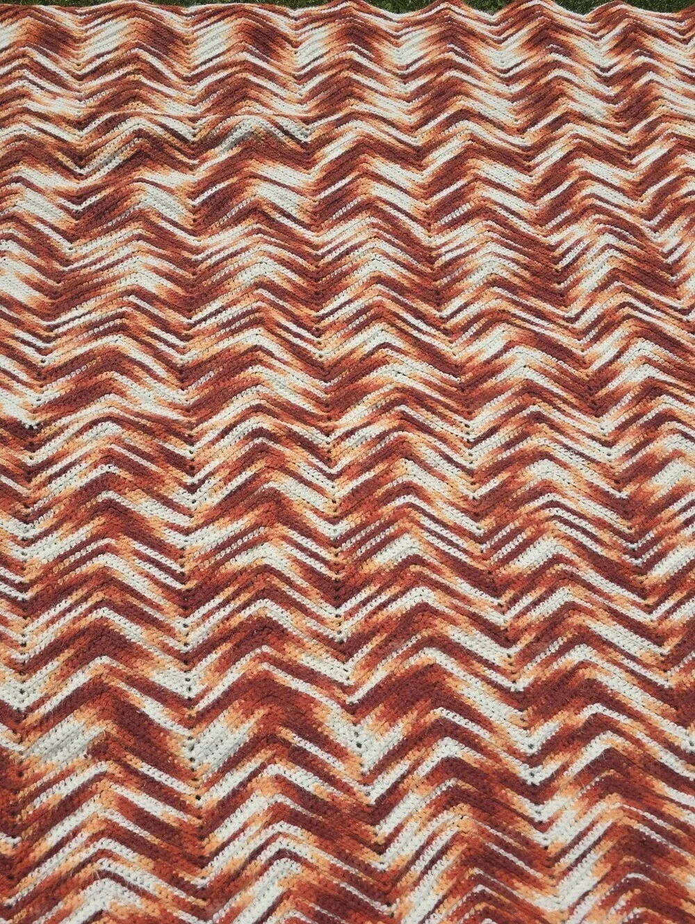 Vtg Handmade Afghan Crochet Earth Colors Zig Zag Chevron Blanket Throw 54x82